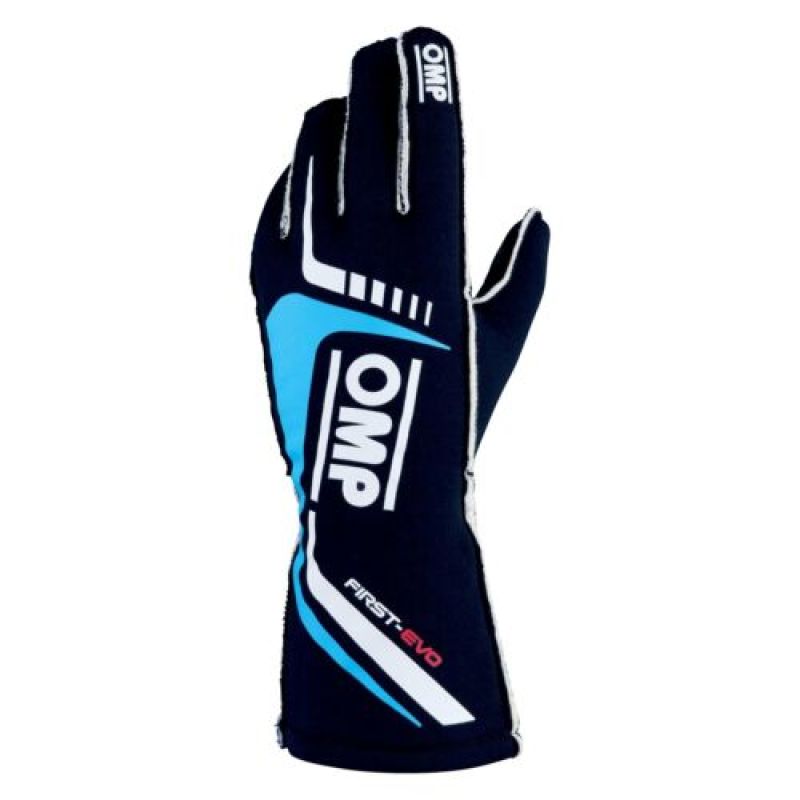 OMP First Evo Gloves Blu Navy/Ciano - Size S (Fia 8856-2018)