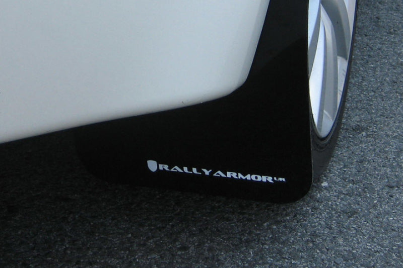 Rally Armor 08-17 Mitsubishi EVO X Black UR Mud Flap w/ White Logo