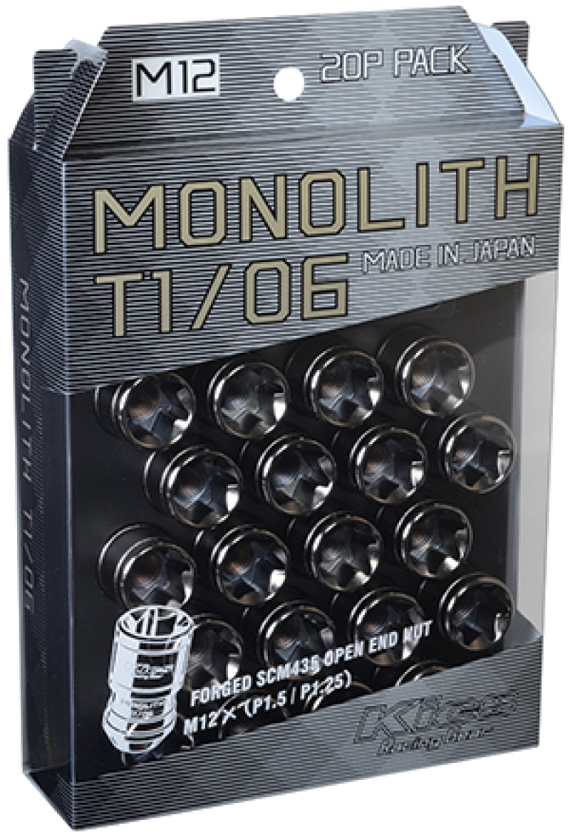 Project Kics 12 x 1.5 Glorious Black T1/06 Monolith Lug Nuts - 20 Pcs