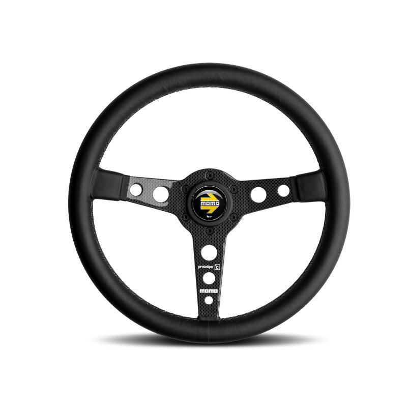 Momo Prototipo 6C Steering Wheel 350 mm - Black Leather/Gry St/Cbn Fbr Spoke
